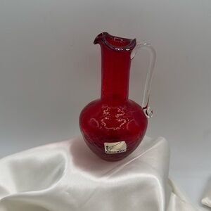 Pilgrim Glass; Red Crackle Hlass with a Clear Glass Handle.